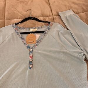 Kori Women's Seafoam Long Sleeve Top with Floral Detail